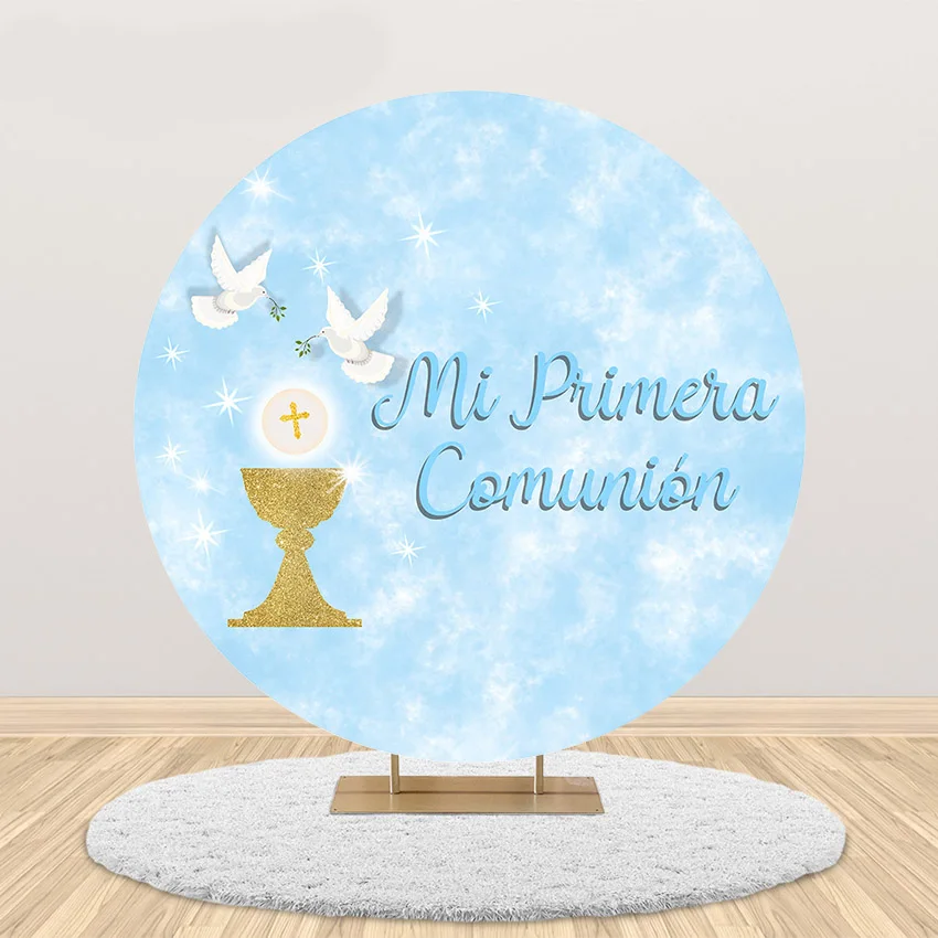 

Mehofond First Communion Photography Background Blue Holy Cross Grail Peace Dove Religious Baptism Decor Backdrop Photo Studio