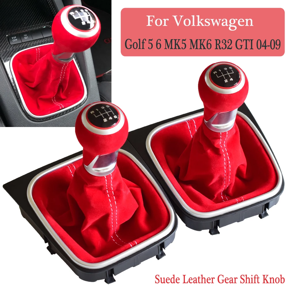 For Volkswagen VW Golf 5 Golf 6 MK5 MK6 R32 GTI 2004-2009 Manual 5 6 Speed Suede Leather Gear Shift knob Complete Gaiter Boot