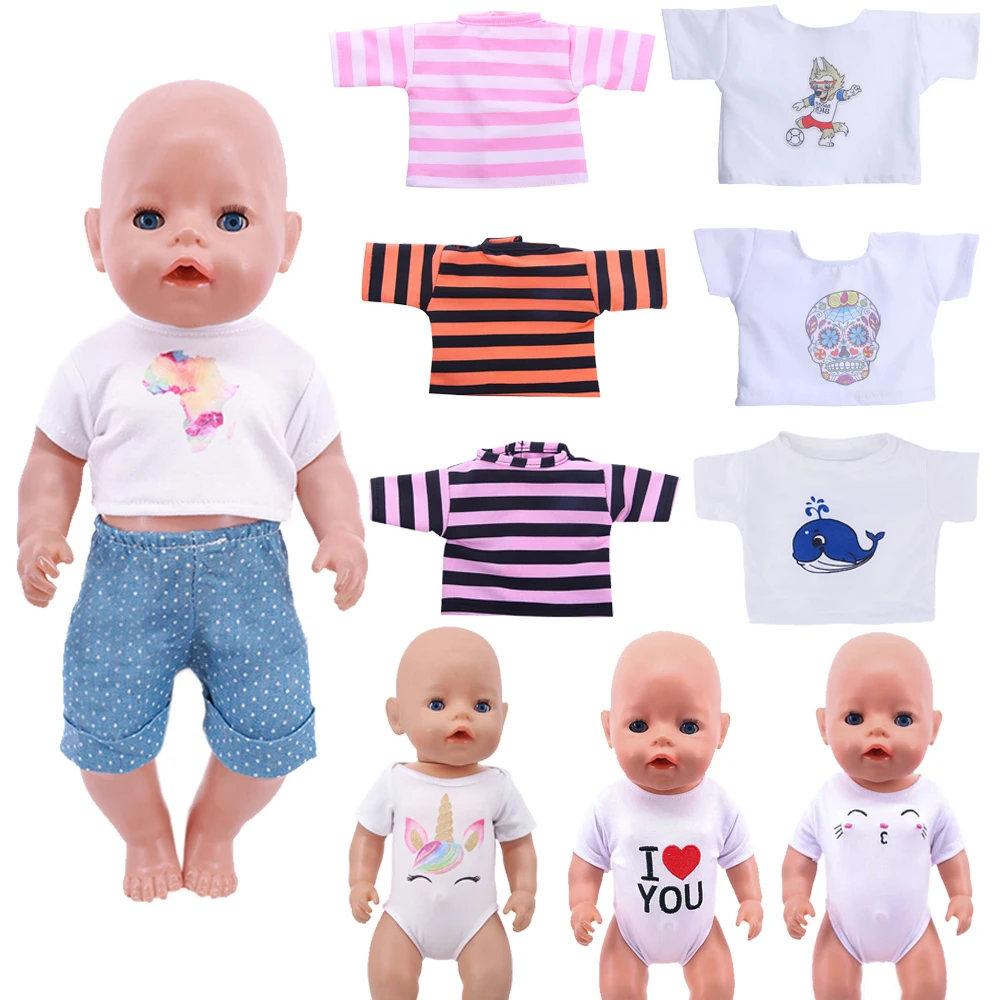 

Clothes For Baby Born Doll Cartoon T-shirt Unicorn Swimsuit Fit 43CM Baby Reborn Doll and 18 Inch American Girl Doll Girl`s Toy