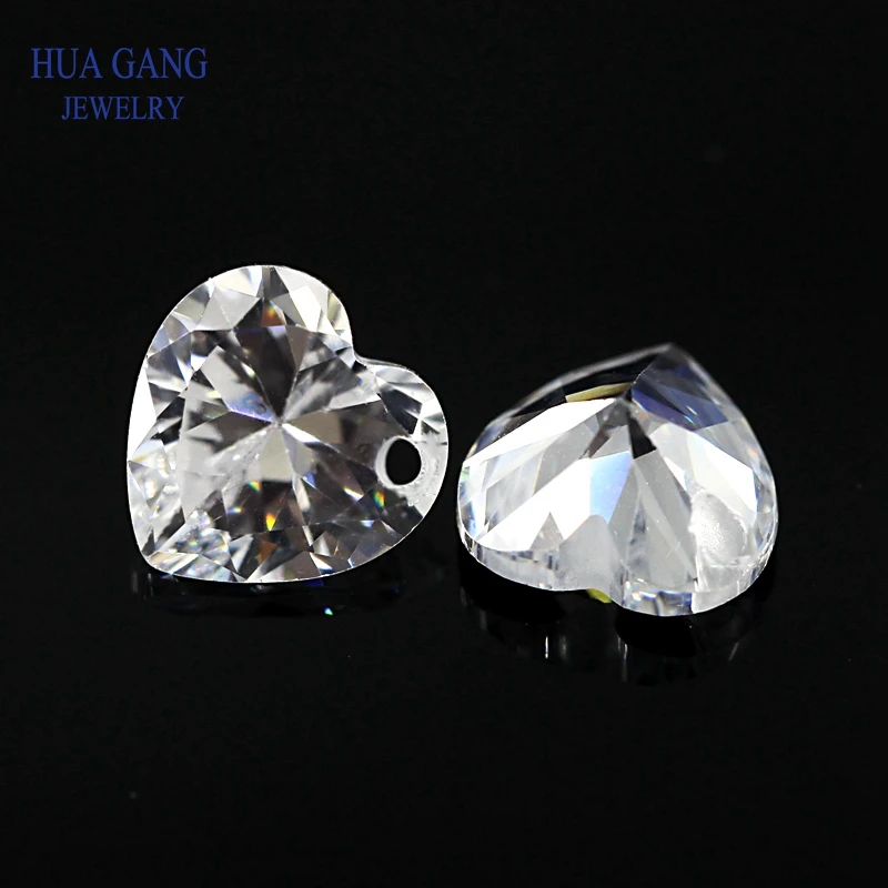 Single Hole AAAAA Heart Shape White Cubic Zirconia Stone For Jewelry Making 4x4~12x12mm High Quality CZ