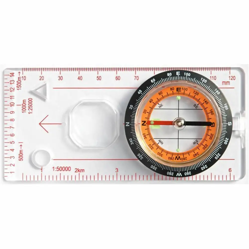 1pc Professional Mini Compass Map Scale Ruler Magnifying Navigation Map Multifunctional Equipment For Outdoor Hiking Camping