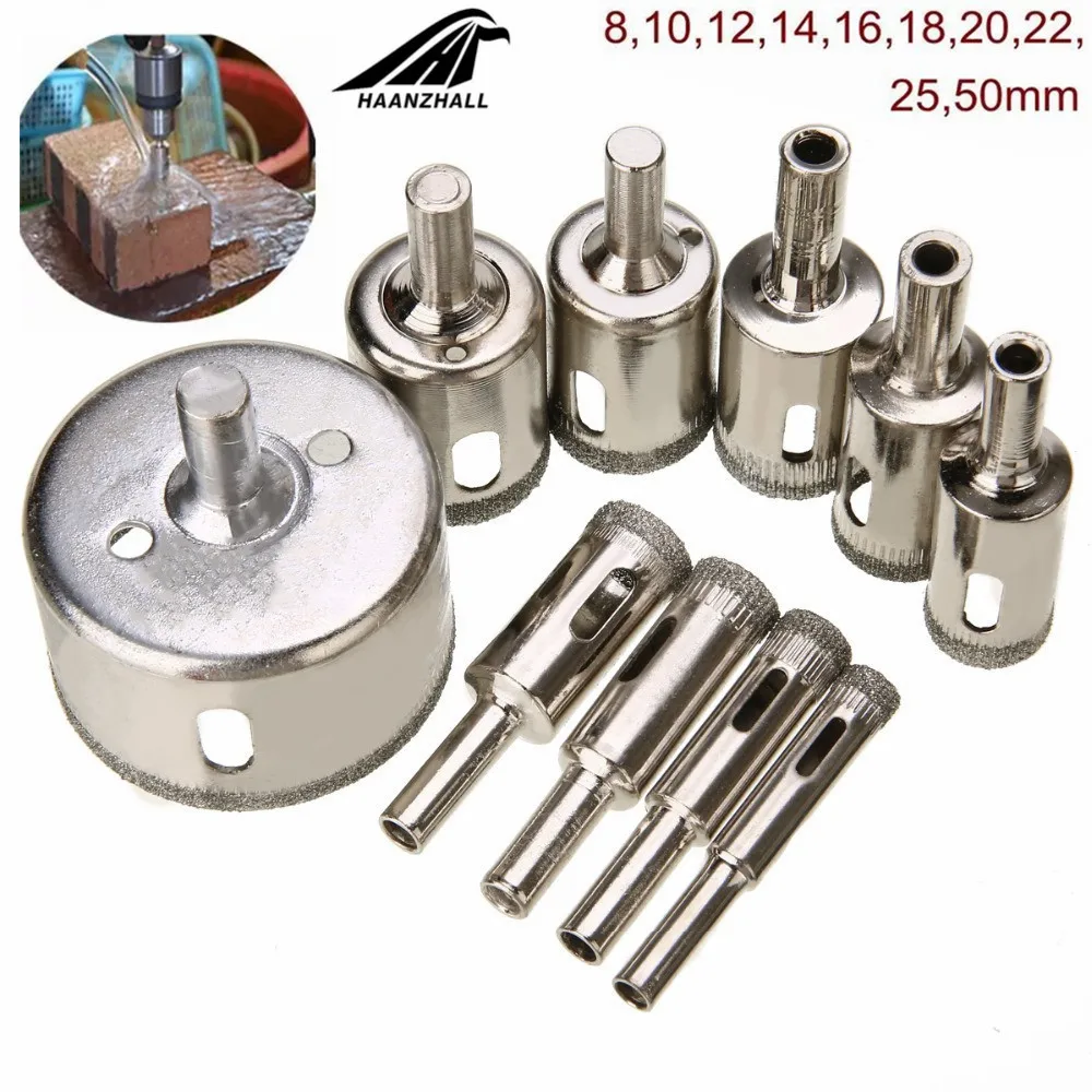 High Quality 10pcs Diamond Coated Hole Saw Drill Bit Set Cutter 8-50mm For Tile Ceramic Marble Glass