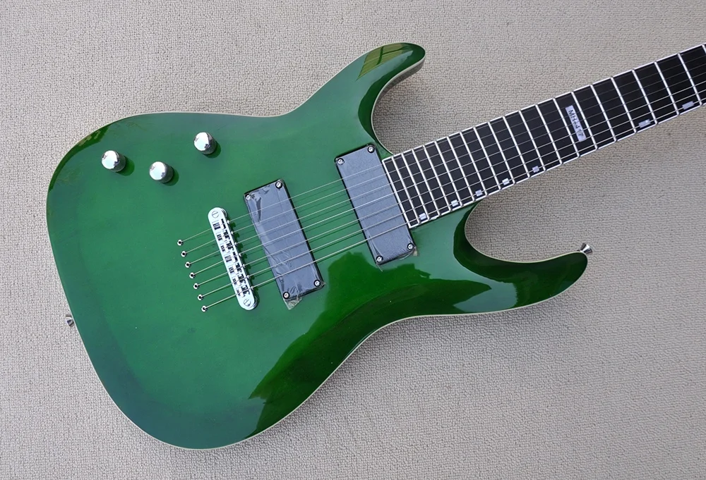 Left Handed Dark Green 7 Strings Electric Guitar with Chrome Hardware,Rosewood Fretboard,Provide Customized Service