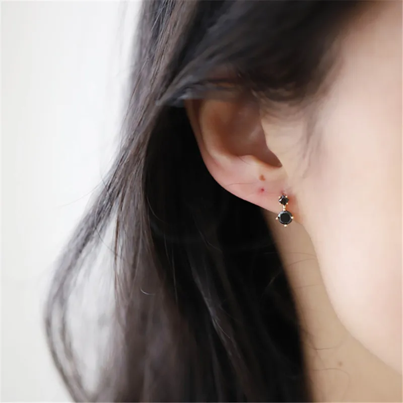 Small Cute Geometric Black CZ Stud Earrings Fashion 100% 925 Sterling Silver Punk Studs Ear For Women Jewelry Gift