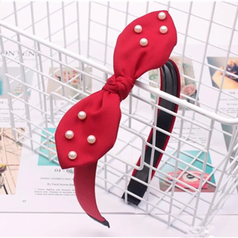 Elegant Red Bow Hairband Headband Women Korean Style Solid Satin Bow Headband for Women Hair Accessories Girls Bow Hairband