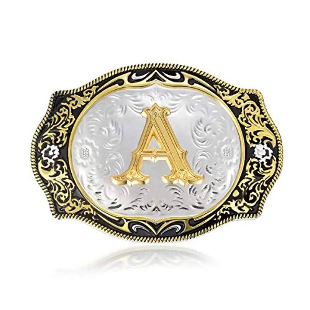 Western cowboy belt buckle A to Z silver + gold two-color electroplating process Zinc alloy personalized  buckles for men  women