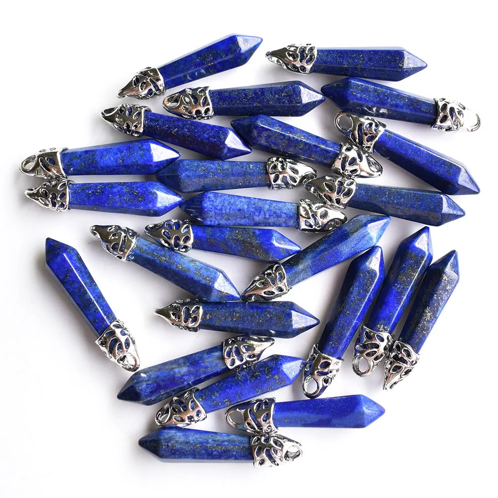 2022 Modische, hochwertige Anhänger aus natürlichem Amethyst, Lapislazuli und Tigerauge, 10x32mm, für die Schmuckherstellung, 24 Stück – Detail 4