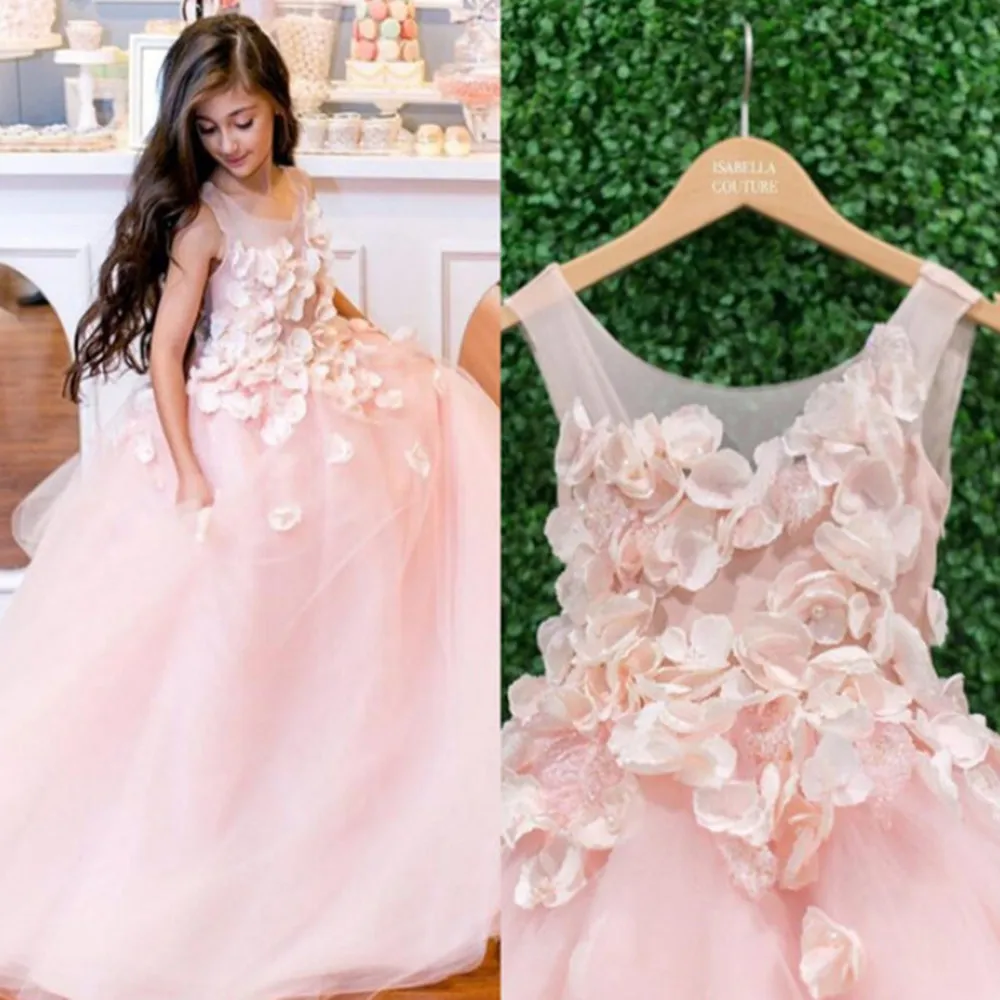 Flower Girl Dresses Tulle Applique For Weddings Luxury Kids Evening Pageant Ball Gown For Girl First Holy Communion Dresses