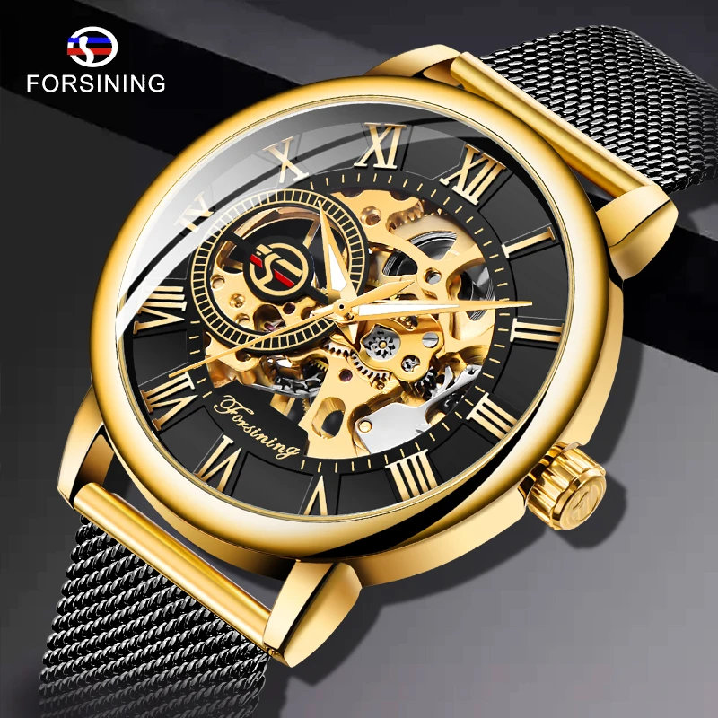 FORSINING Mens Watch Top Brand Luxury Military Sport Hand Wind Mechanical Wristwatch Skeleton Male Clock Relogio Masculino