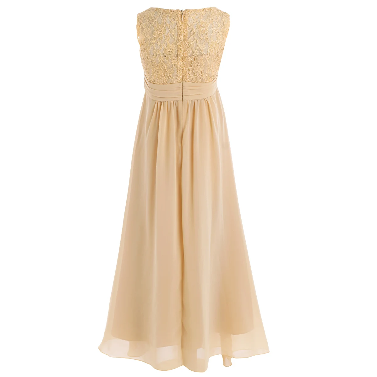 Childrens Princess Evening Wedding Ceremony Sleeveless Bridesmaid Dress Flower Girls Lace Bodice High Waist Formal Party Gown