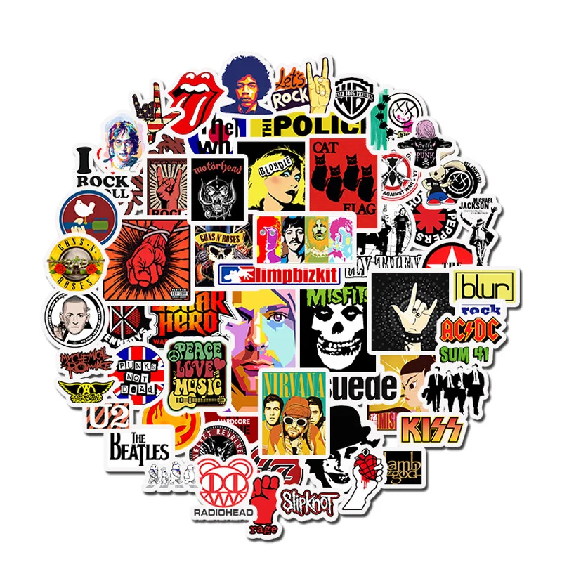 

52PCS Rock Sticker Music Retro Band Graffiti Stickers for Luggage Skateboard Car loptop Bicycle Wall Guitar Scrapbooking