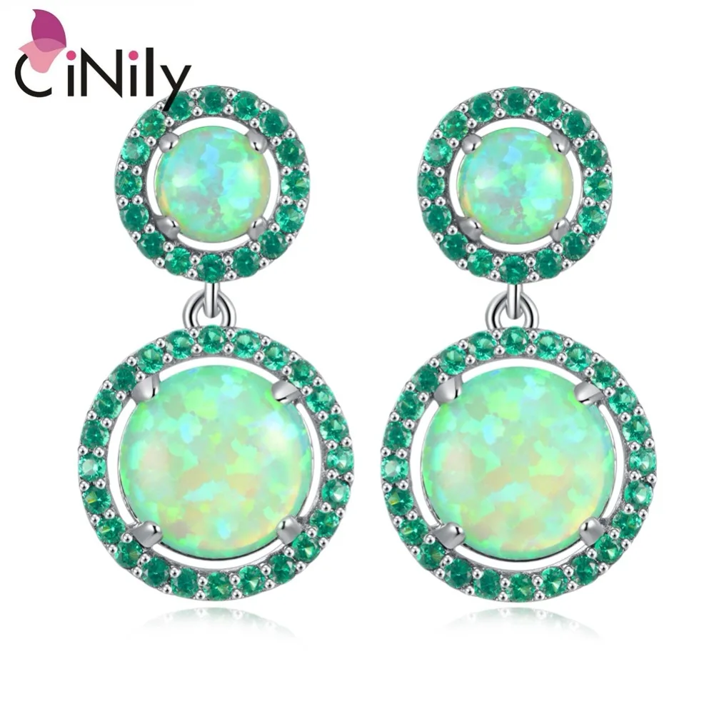 CiNily Blue & White & Green Fire Opal Long Earrings Silver Plated Round Filled Earring With Stone Luxury Large Jewelry Woman