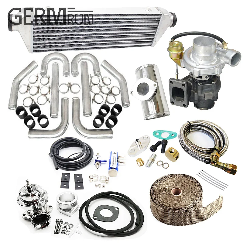 

T04E 8PC T3/T4 UNIVERSAL TURBO KIT V-BAND TURBOCHARGER WASTEGATE INTERCOOLER