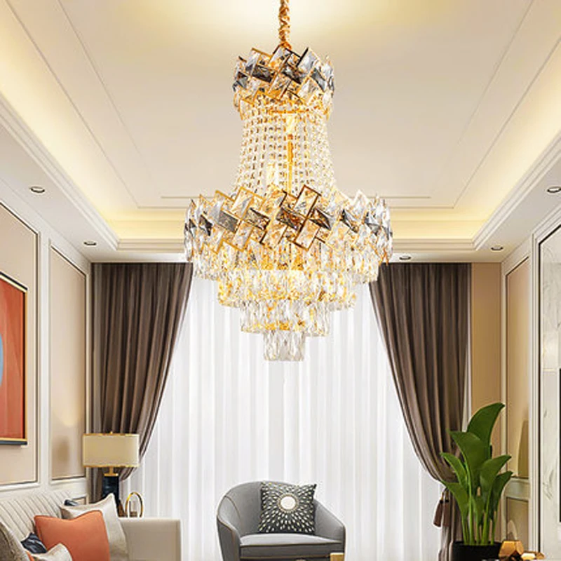 

Luxurious Modern K9 Crystal Chandeliers Lights Fixture American Crystal Chandelier Home Hotel Lobby Parlor Restaurant Hang Lamps