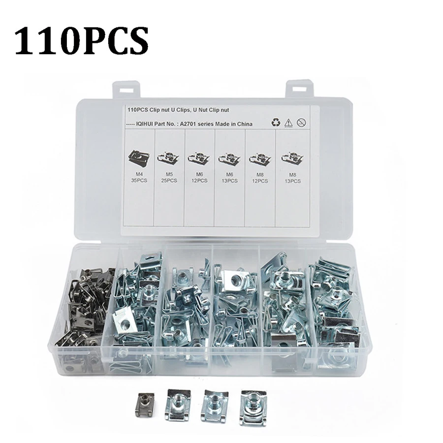 110PCS Motorcycle U Clips Fairing Bodywork Pane U Nut Speed Fasteners M4 M5 M6 M8