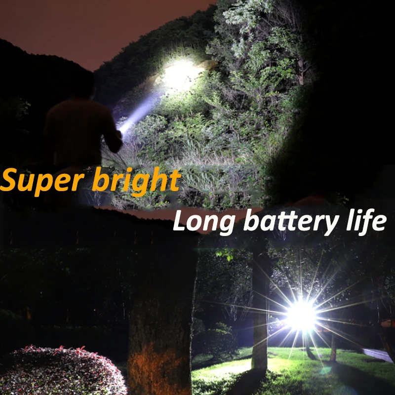 88000LM Powerful LED Flashlight Zoomable USB Rechargeable Waterproof Torch Tactical Flashlight Camping Light 18650 Battery