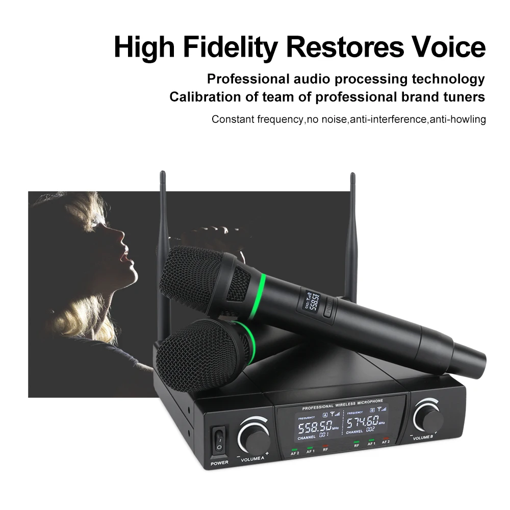 XTUGA Dual Channel Wireless Handheld Microphone up to 50m Receive,Super Cardioid UHF Microphone system for Karaoke,Party,Wedding