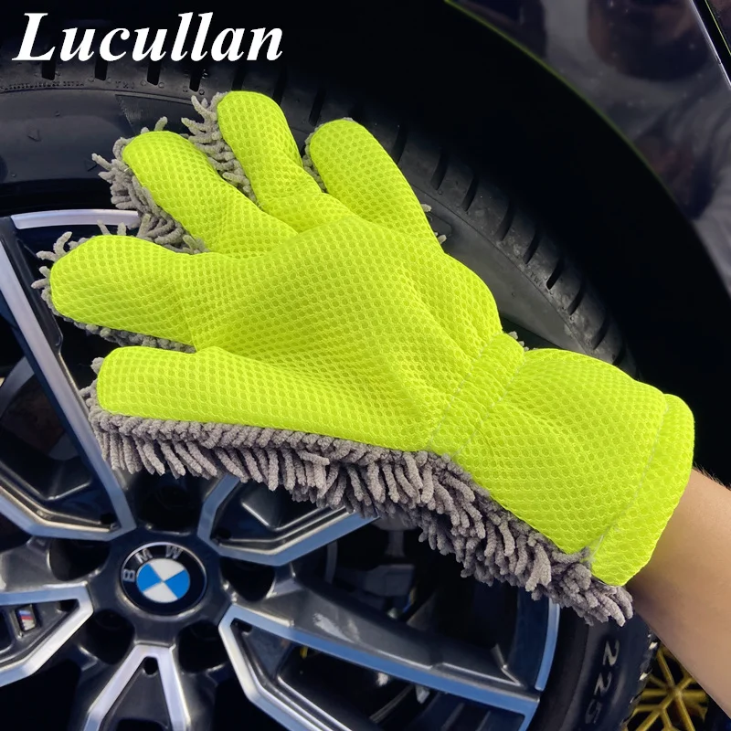 Lucullan Detailer\'s Preference Chenille Paws Mitt Double Sided Microfiber Interior & Exterior Auto Detailing Cleaning Glove