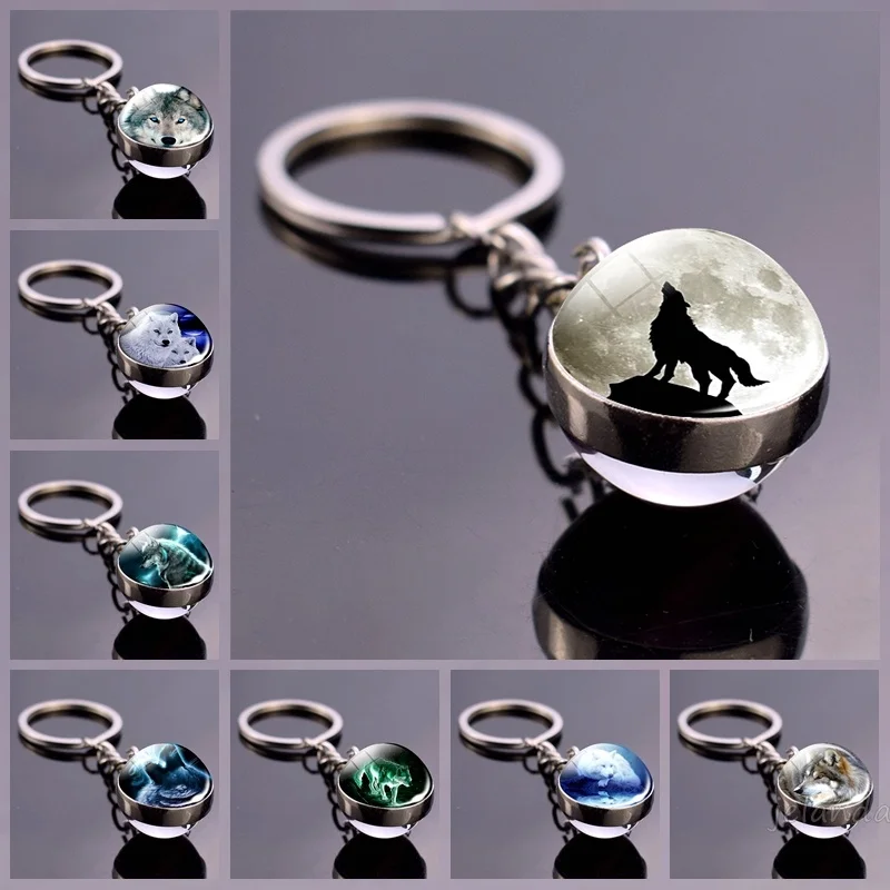 New Trend Keychain Wolf And Moon Keychain Crystal Glass Key Ring Wolf Head Key Ring Car Key Ring Birthday Gift