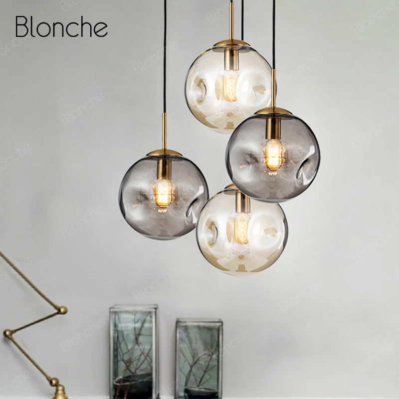 

Modren Glass Ball Pendant Lights Nordic Bubbles Hanging Lamp Loft Decor Lighting Fixtures for Dining Room Bar Cafe Luminaire E27