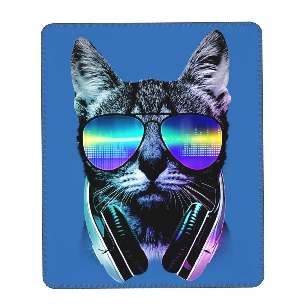 House Cat Computer Mouse Pad Waterproof Mousepad with Stitched Edges Anti-Slip Rubber Neon Music Lover Mouse Pads for Gaming