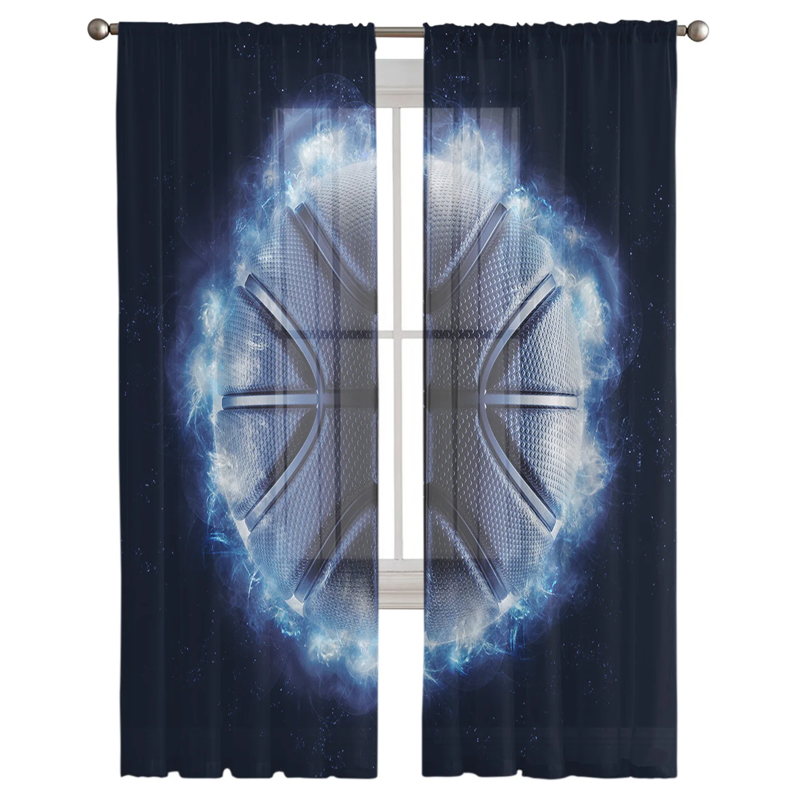 Basketball Flame Passion Athletic Tulle Curtain Voile Transparent Tulle for Bedroom Living Room Kitchen Sheer Window Curtains