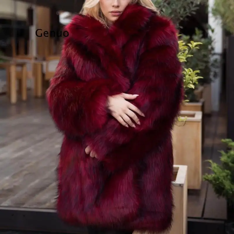 Women Winter Thick Fur Long Coat Jacket Loose Plush Soft Fluffy Outerwear Long Sleeve Faux Fur White Coat Overcoats