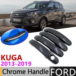 Black Carbon Fiber Door Handle Cover for Ford KUGA MK2 2013~2019 2015 2016 2017 2018 Car Accessories Stickers Trim Set Chrome