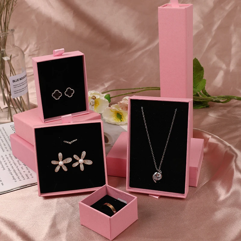 

Travel Accessories Drawer Cardboard Gift Box Pink Paper Jewelry Box Jewerly Organizer Packaging for Earrings Necklace Bracelet