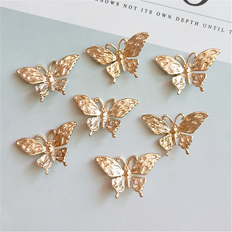 10pcs/lot Alloy Golden Butterfly Pendant Buttons for diy Handmade Hair Jewelry Accessories Brooch Bag Shoes Box Mobile Phone