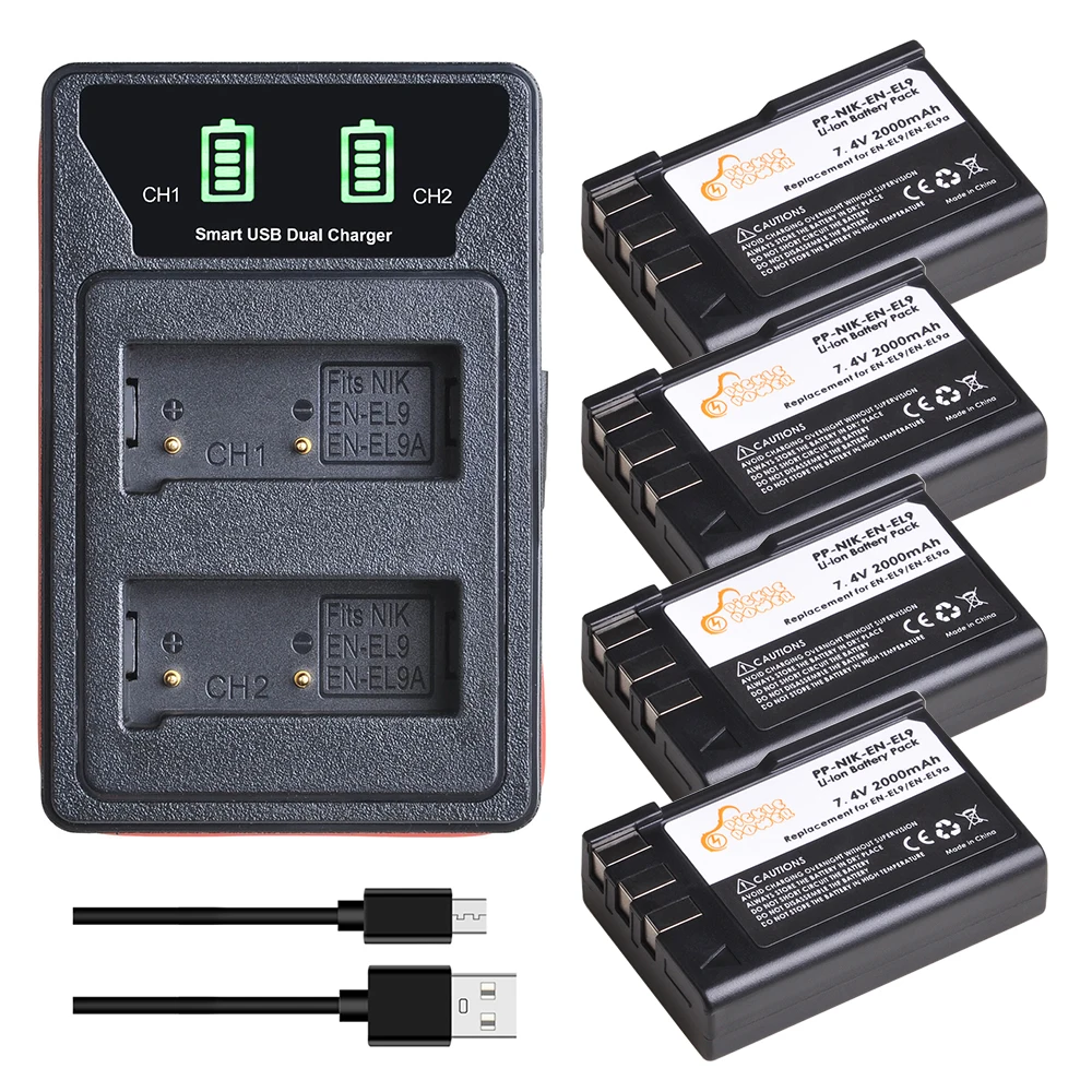 Pickle Power Camera Digital Battery EN-EL EN-EL9a EN EL9a + LED Dual USB Charger Type C Port for Nikon D40 D60 D40X D5000 D3000