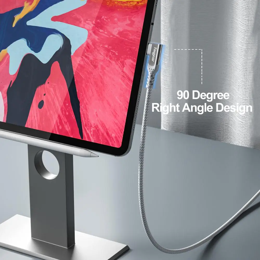 Fasgear 100W Cable USB C 90 grados PD rápido USB tipo C Cable de carga 480Mbps Cable de datos para Xiaomi Samsung Huawei P30 P20 Macbook iPad