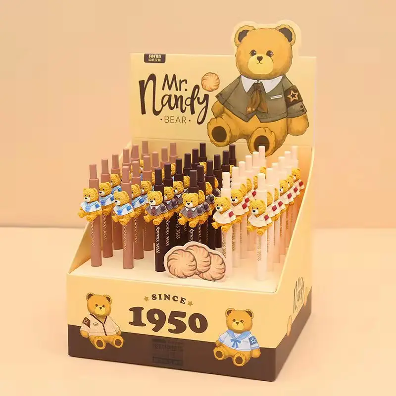 

36 pcs/lot Cartoon Bear Press Gel Pen Cute 0.5mm Black Ink Neutral Pens School Writing Supplies Stationery Promotional gift