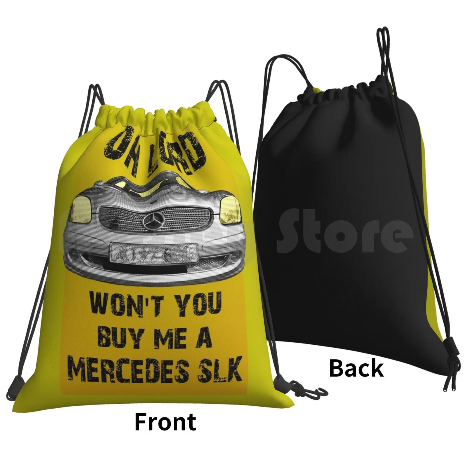 Oh Lord-Song Text Backpack Drawstring Bags Gym Bag Waterproof Star Daimler Label Automobile Auto Club Car Sports Car