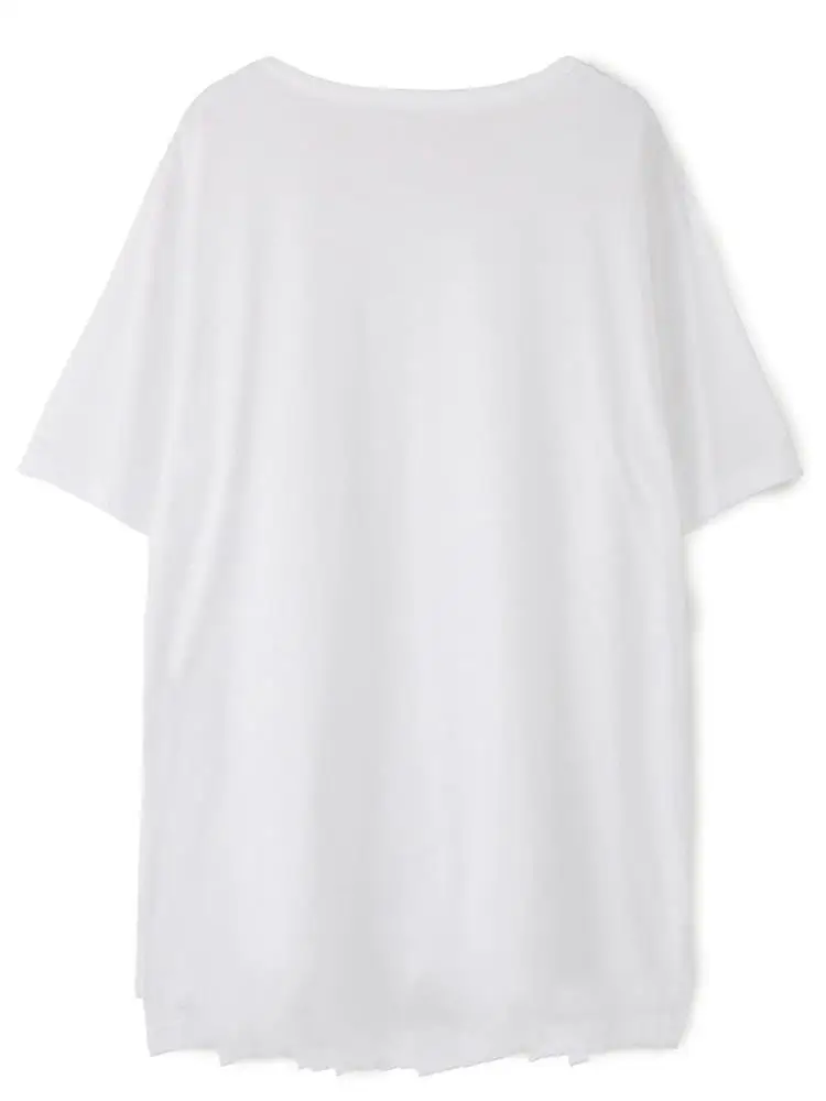 Men's new white hair stylist fashion male and female T-shirt white loose stitching large size