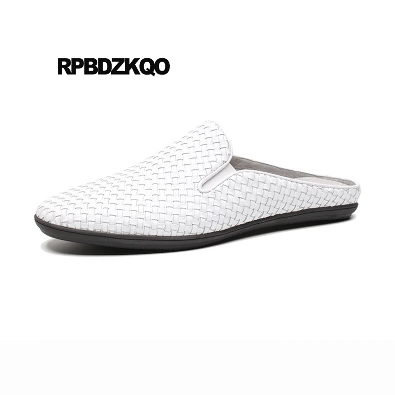 Genuine Leather White Luxury Slippers Closed Toe Summer Mules Slides Breathable Designer Shoes Men High Quality Sandals Woven