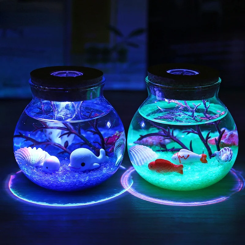 1pcs Mini Underwater with Small Lights Desk Ornament Aquarium Plants Decoration Background Valentine's Gifts Accessories