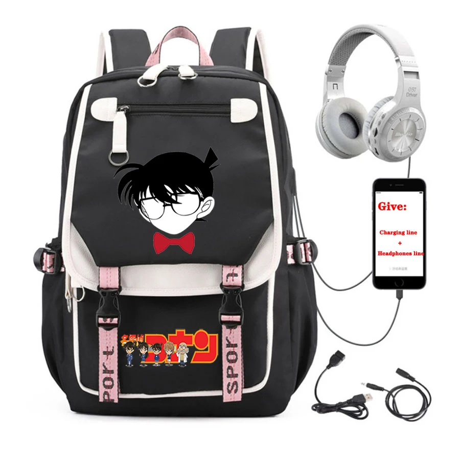 

anime Detective Conan backpack student School book Bag Women men Travel Backpack USB Charging teenagers Laptop packsack