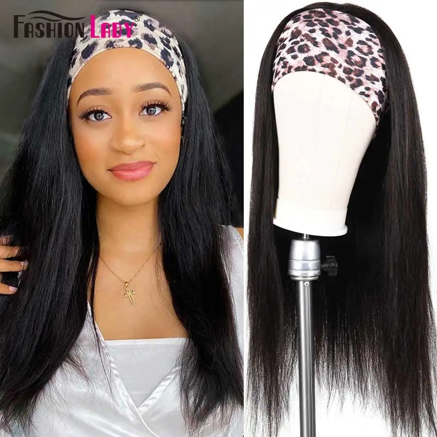 Fashion Lady Headband Wig Human Hair Straight Wave For Black Women 2020 Winter New Arrival Remy Hair Glueless Full Machine Wigs