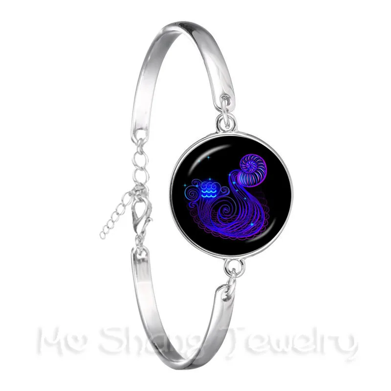 Libra/Scorpio/Sagittarius/Capricorn/Aquarius/Pisces Zodiac Signs Bracelet Retro 12 Constellations Cabochon Glass Gem Birthday