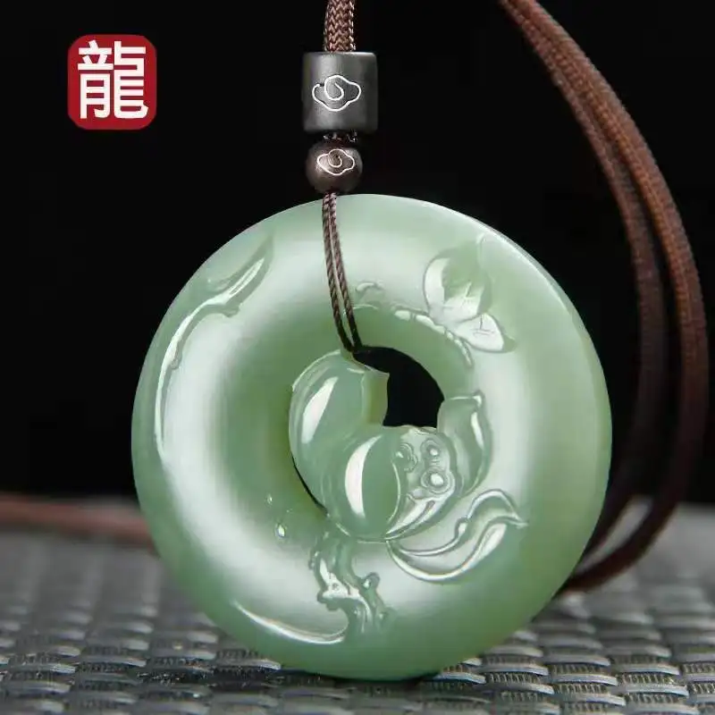 Natural jade A hetian jade handcarved jade lotus green jade pendant for woman men jade necklace jadeite jade jewelry