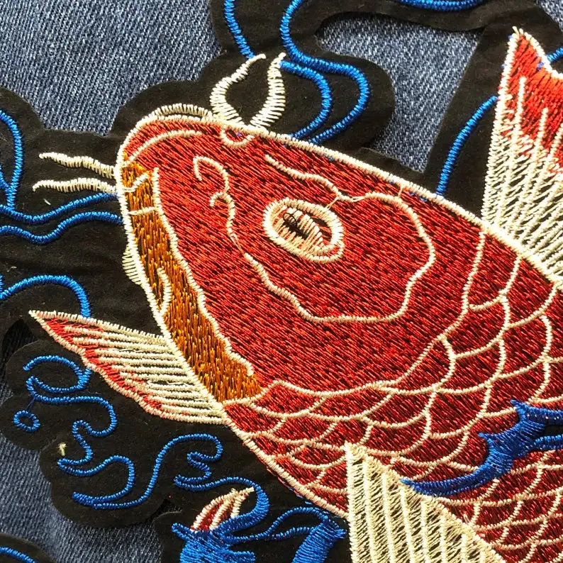 Orange Japanese Koi Fish Embroidery Large Back Patches Appliques for Clothing Iron on Cool Beautiful Auspicious Symbol Art Logo