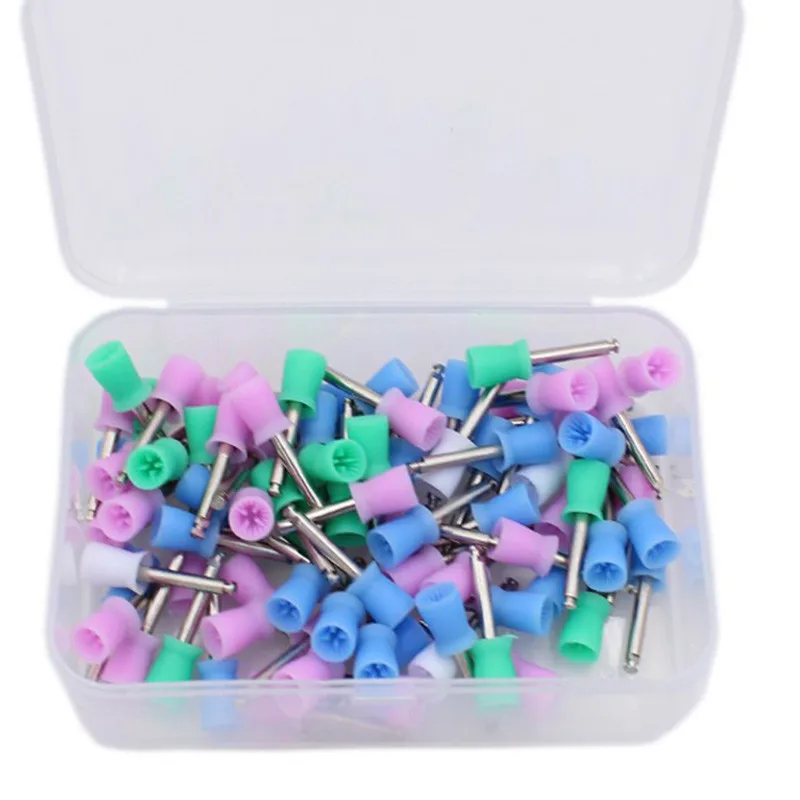 100pcs Dental Polishing Cup Tooth Polish Colorful Rubber Polishing Brush Polisher Prophy Cup for Low Speed Handpiece Dental Lab