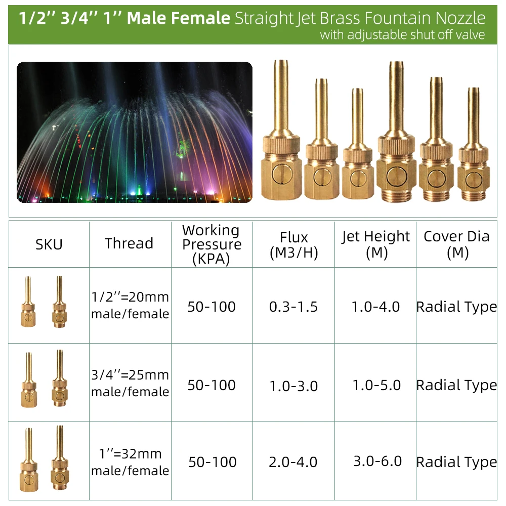 Adjustable Brass Water Curtain Line Fountain Sprinkler 1/2'' 3/4'' 1'' Male And Female Thread With Valve Indoor Outdoor Nozzles