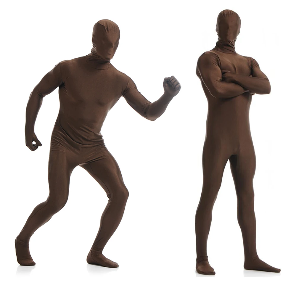 customized for open eyes mouth add crotch free shipping Full Body Zentai Suit Brown Tight Suits Pure Color Halloween Party