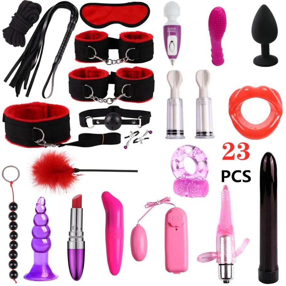 25 stücke Anal plug Vibrator Erwachsene Produkte Spaß Bett Restraint Bondage Handschellen Augenbinde Peitsche Spielen Sex Spielzeug Paare Spiel Bdsm kit