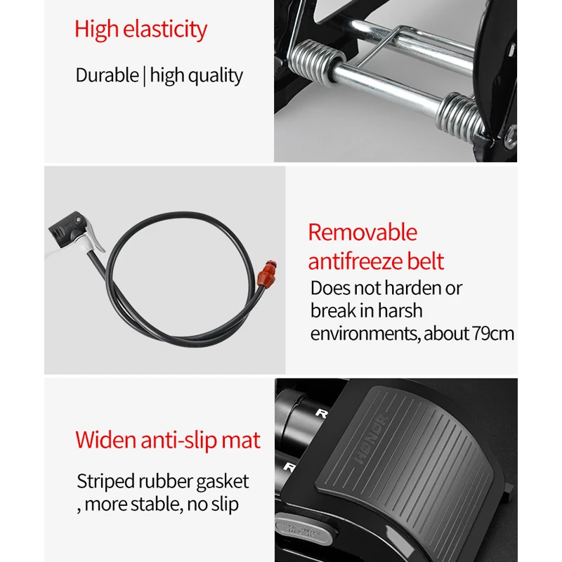 ROCKBROS High Pressure Foot Pump with Pressure Gauge Car Air Pump UK/AV/FV Universal Bicycle Motorcycle Folded Inflatable Pump