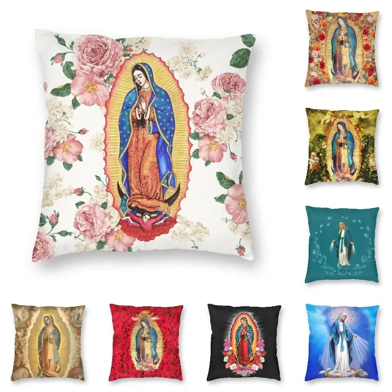 Our Lady of Guadalupe Mexican Virgin Mary Square Throw Pillow Case Home Decorative Christian Catholic Cushion Cover for Sofa Car