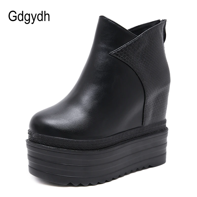Gdgydh Female Platform Wedges Boots Black Autumn Ankle Boots For Women High Heels Ladies Cosplay Shoes Back Zipper