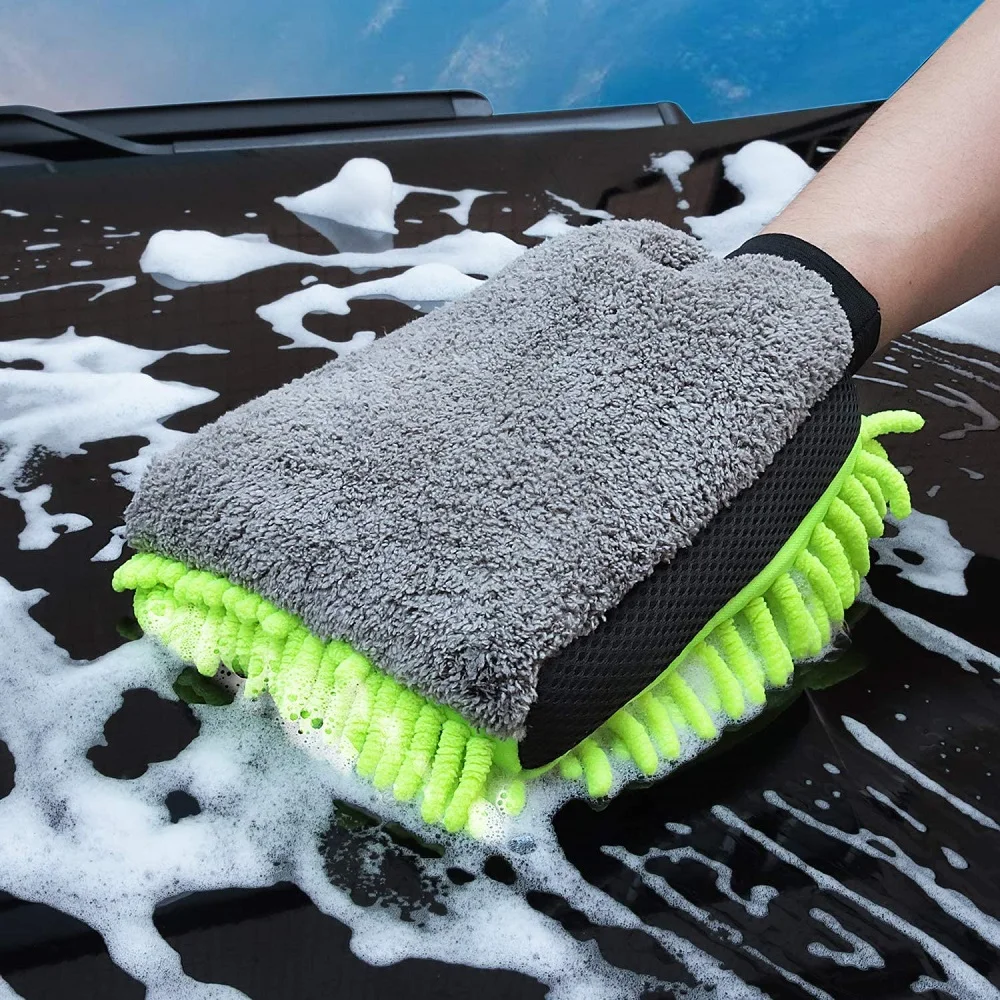 Chenille Coral Soft Microfiber Gloves, Car Cleaning Towel, Wax Detailing Brush, Car Care, Home and Kitchen